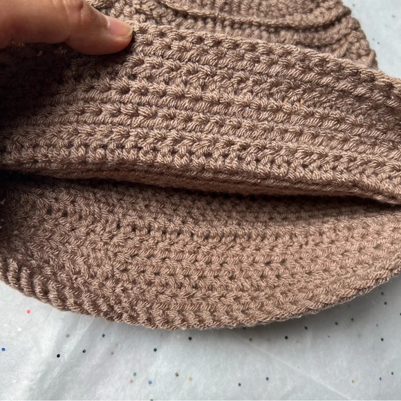 Women’s Crochet Handmade w/ Love Brown Warm Cozy Cold Weather Winter Beanie Hat - Picture 7 of 9